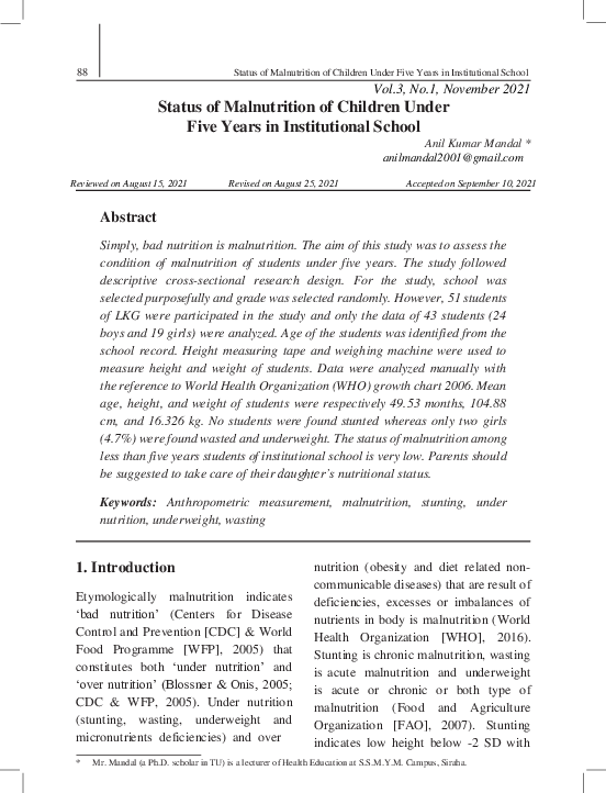 (PDF) Status of Malnutrition of Children Under Five Years in ...