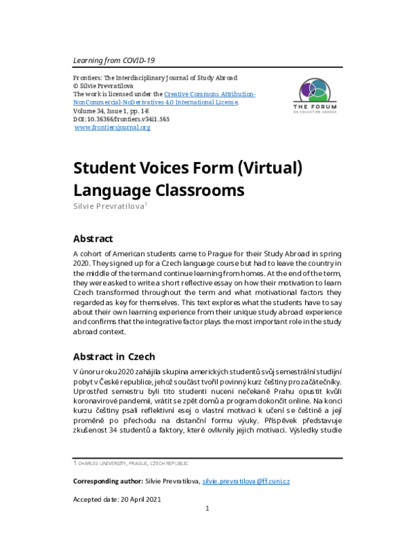(PDF) Student Voices form (Virtual) Language Classrooms