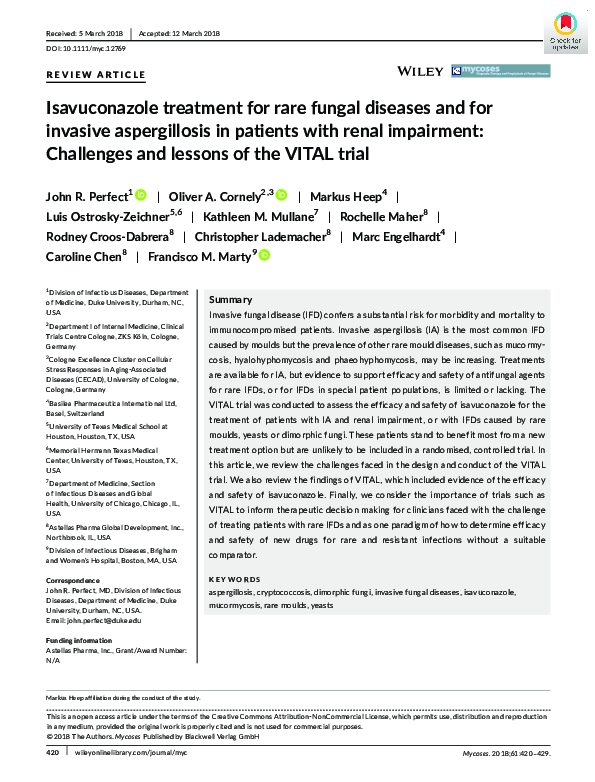 (PDF) Isavuconazole treatment for rare fungal diseases and for invasive ...