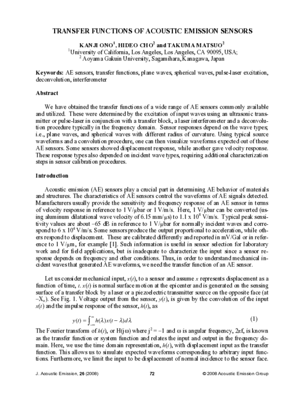 (PDF) Transfer functions of acoustic emission sensors