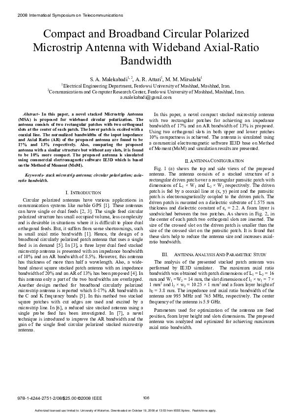 (PDF) Compact and broadband circular polarized Microstrip Antenna with ...