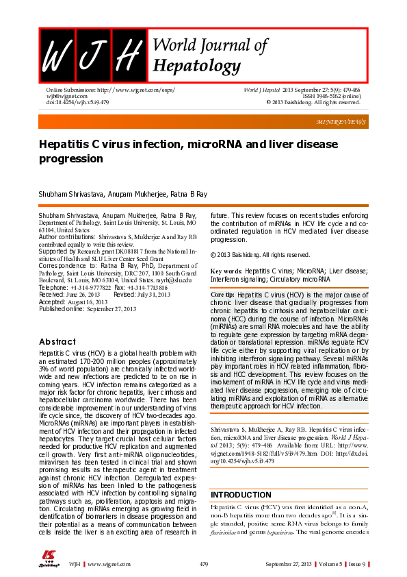 (PDF) Hepatitis C virus infection, microRNA and liver disease progression