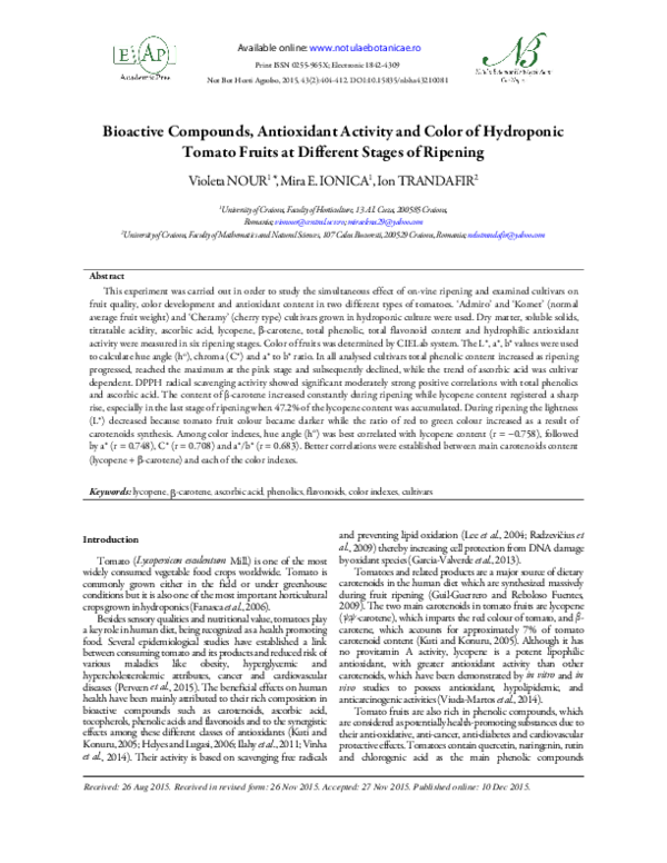 (PDF) Bioactive Compounds, Antioxidant Activity and Color of Hydroponic ...