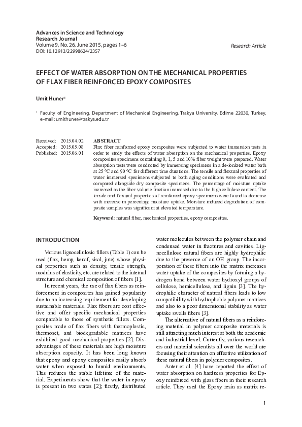 (PDF) Effect of Water Absorption on the Mechanical Properties \Of Flax ...