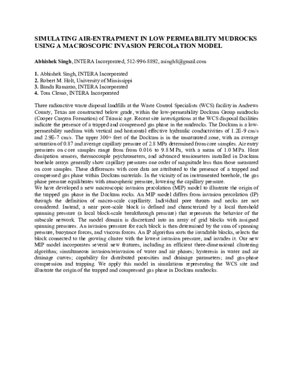 (PDF) Simulating Air-Entrapment in Low Permeability Mudrocks using a ...