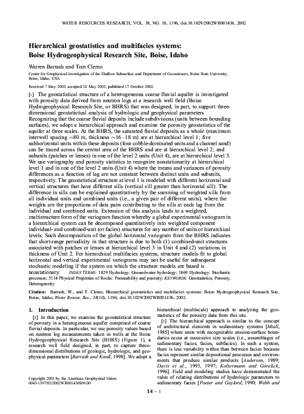 (PDF) Hierarchical geostatistics and multifacies systems: Boise ...