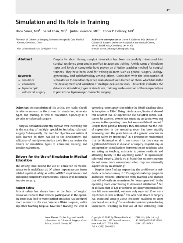 (PDF) Simulation and Its Role in Training
