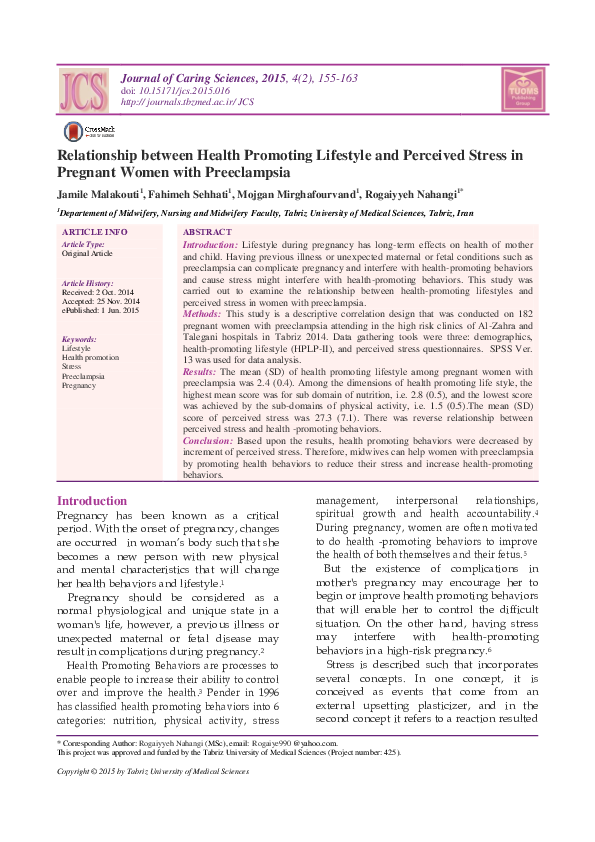 (PDF) Relationship between Health Promoting Lifestyle and Perceived ...