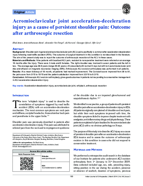 (PDF) Acromioclavicular joint acceleration-deceleration injury as a ...
