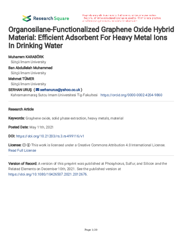 (PDF) Organosilane-functionalized graphene oxide hybrid material ...