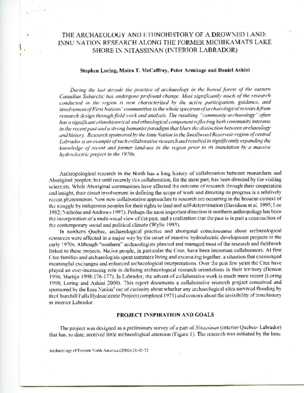 (PDF) The archaeology and ethnohistory of a drowned land: Innu Nation ...