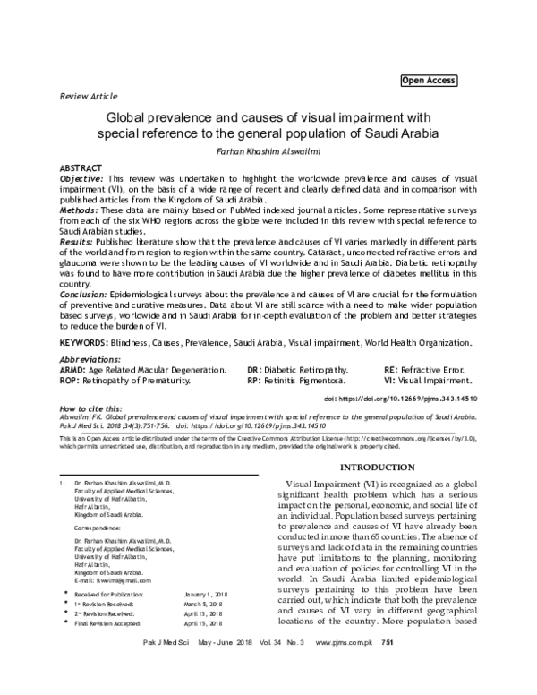 (PDF) Global prevalence and causes of visual impairment and blindness ...