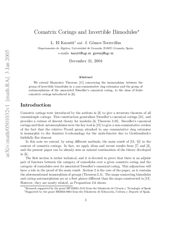 (PDF) Comatrix corings and invertible bimodules