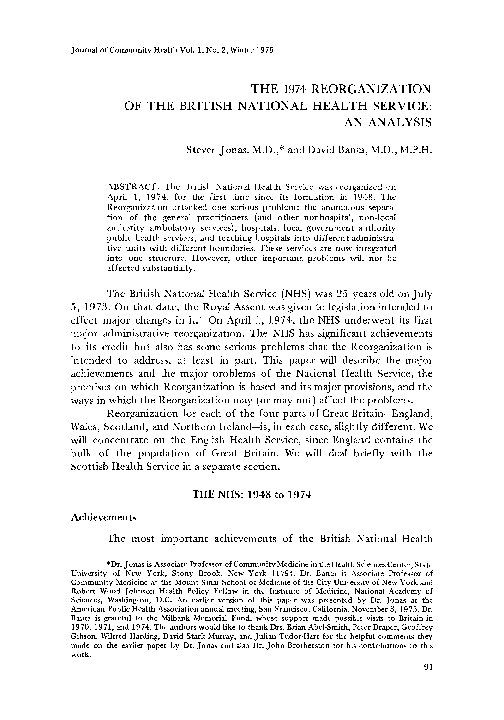 (PDF) The 1974 reorganization of the British National Health Service ...