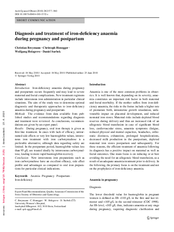 (PDF) Diagnosis and treatment of iron-deficiency anaemia during ...