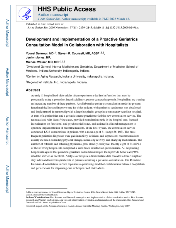 (PDF) Development and Implementation of a Proactive Geriatrics ...