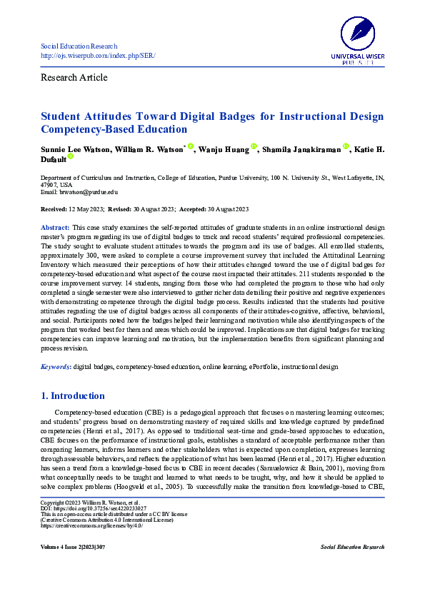 (PDF) Student Attitudes Toward Digital Badges for Instructional Design ...
