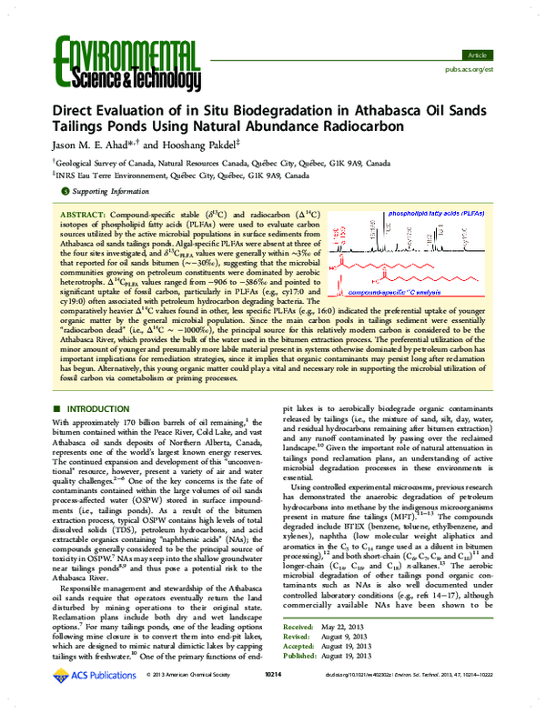 (PDF) Direct Evaluation of in Situ Biodegradation in Athabasca Oil ...