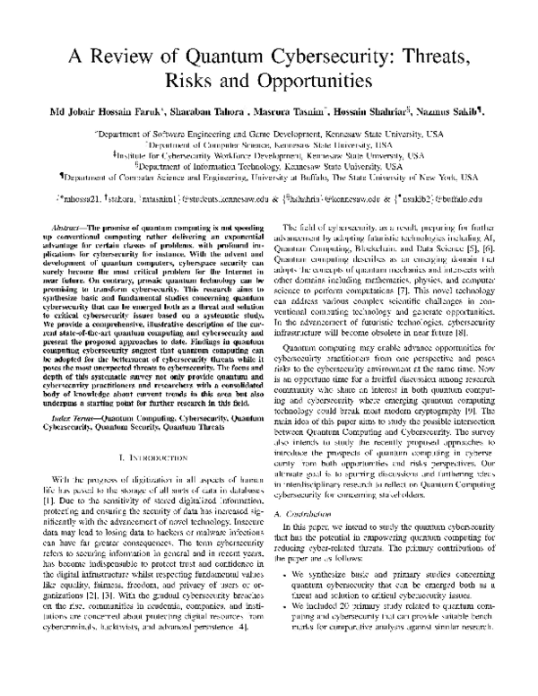 (PDF) A Review of Quantum Cybersecurity: Threats, Risks and Opportunities