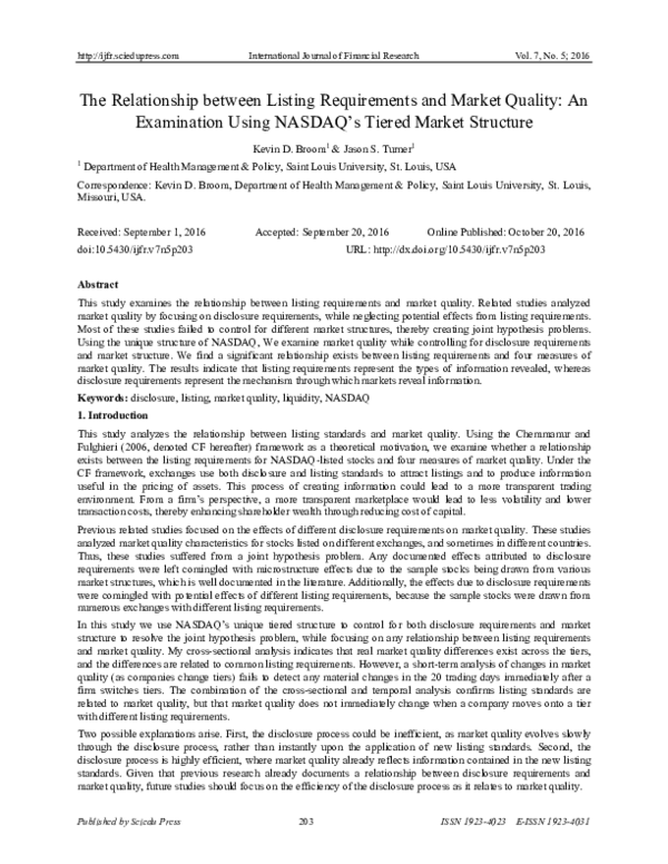 (PDF) The Relationship between Listing Requirements and Market Quality ...