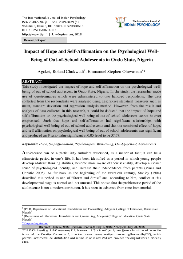 (PDF) Impact of Hope and Self-Affirmation on the Psychological Well ...