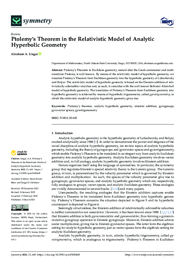 (PDF) Ptolemy’s Theorem in the Relativistic Model of Analytic ...