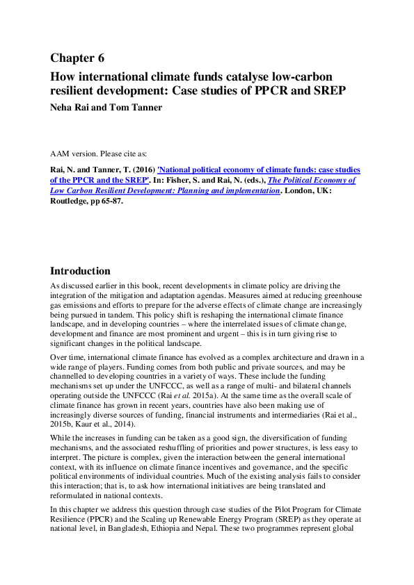(PDF) The Political Economy of Low Carbon Resilient Development
