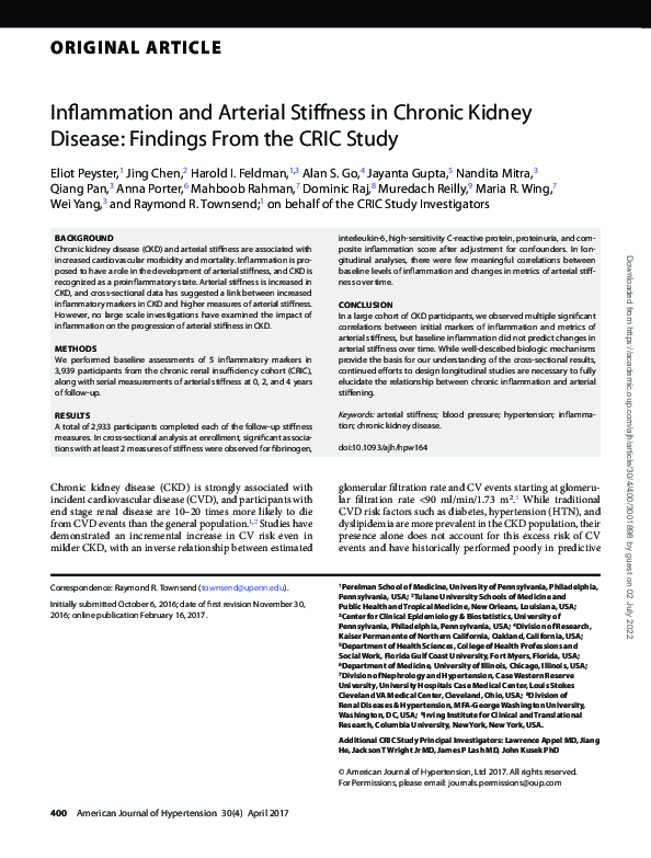 (PDF) Inflammation and Arterial Stiffness in Chronic Kidney Disease ...
