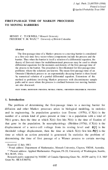 (PDF) First-passage time of Markov processes to moving barriers