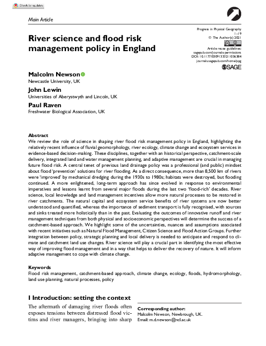 (PDF) River science and flood risk management policy in England