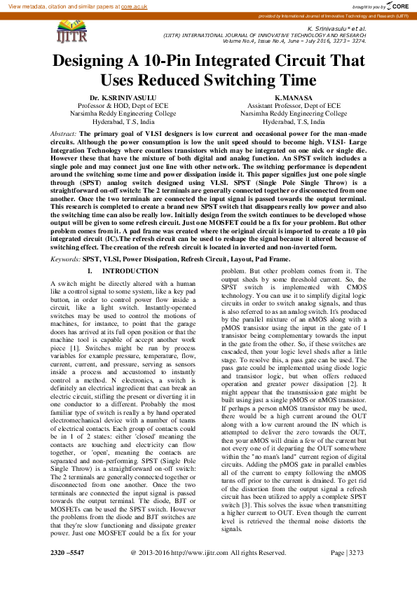 (PDF) Designing A 10-Pin Integrated Circuit That Uses Reduced Switching ...