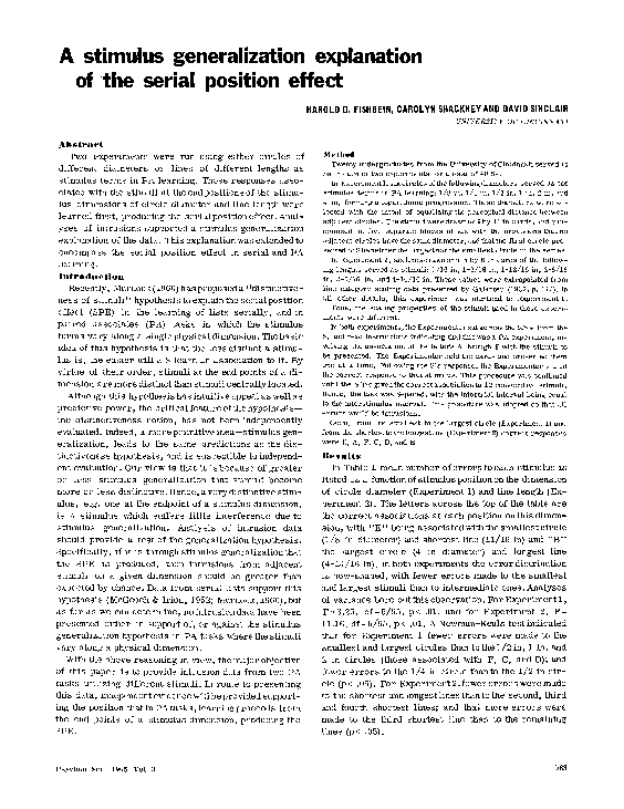 (PDF) A stimulus generalization explanation of the serial position effect