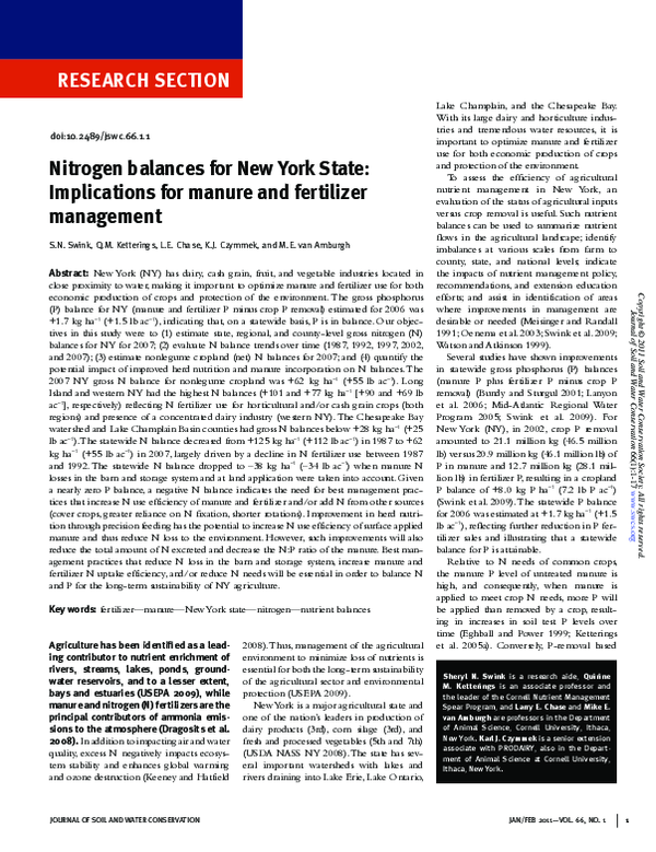 (PDF) Nitrogen balances for New York State: Implications for manure and ...