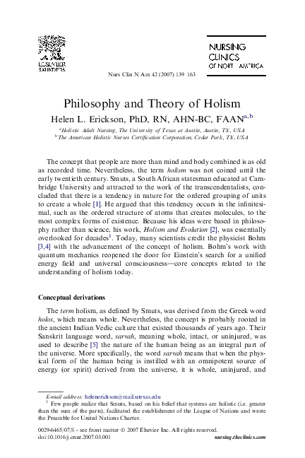 (PDF) Philosophy and Theory of Holism
