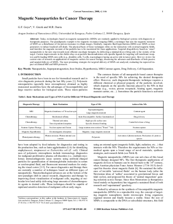 (PDF) Magnetic Nanoparticles for Cancer Therapy