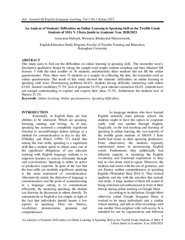 (PDF) An Analysis of Students' Difficulties on Online Learning in ...