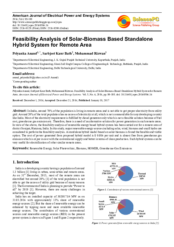 (PDF) Feasibility Analysis of Solar-Biomass Based Standalone Hybrid ...
