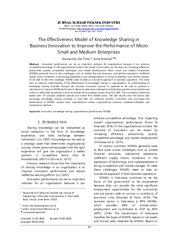 (PDF) The Effectiveness Model of Knowledge Sharing in Business ...