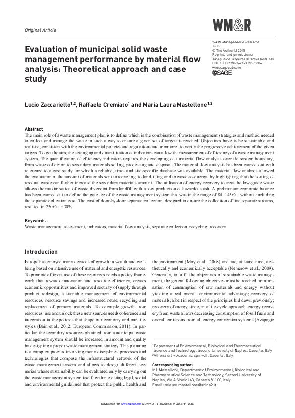 (PDF) Evaluation of municipal solid waste management performance by ...