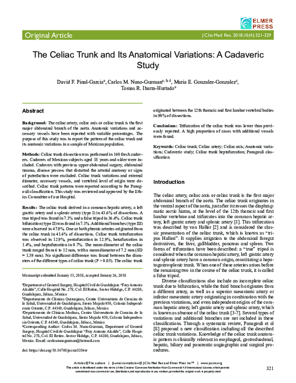 (PDF) The Celiac Trunk and Its Anatomical Variations: A Cadaveric Study