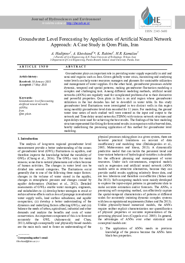 (PDF) Groundwater Level Forecasting by Application of Artificial Neural ...