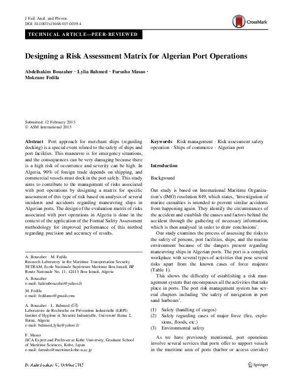 (PDF) Designing a Risk Assessment Matrix for Algerian Port Operations