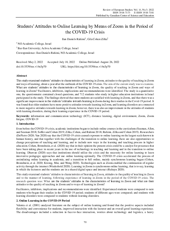 (PDF) Students’ Attitudes to Online Learning by Means of Zoom in the ...