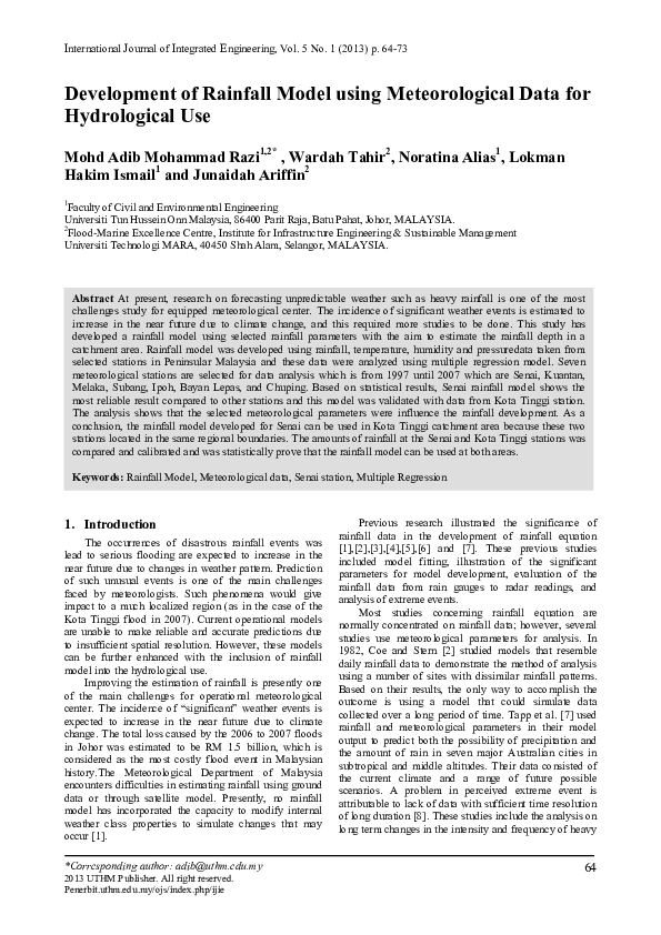 (PDF) Development of Rainfall Model using Meteorological Data for ...