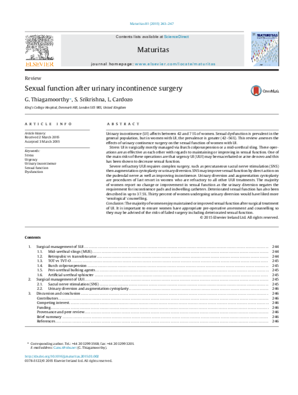(PDF) Sexual function after urinary incontinence surgery