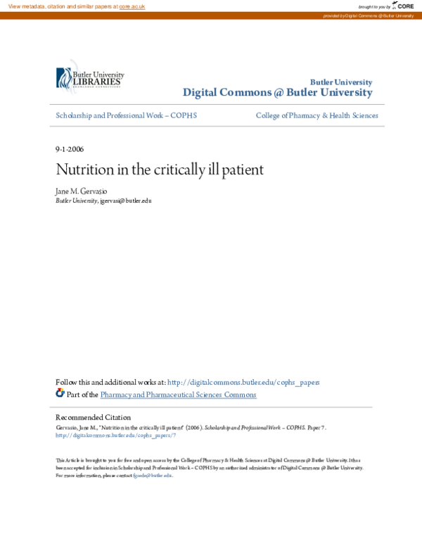 (PDF) Nutrition in the critically ill patient