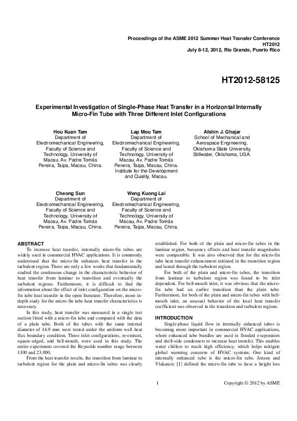 (PDF) Experimental Investigation of Single-Phase Heat Transfer in a ...
