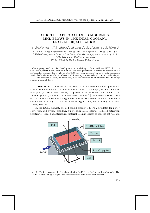(PDF) Current approaches to modeling MHD flows in the dual coolant lead ...