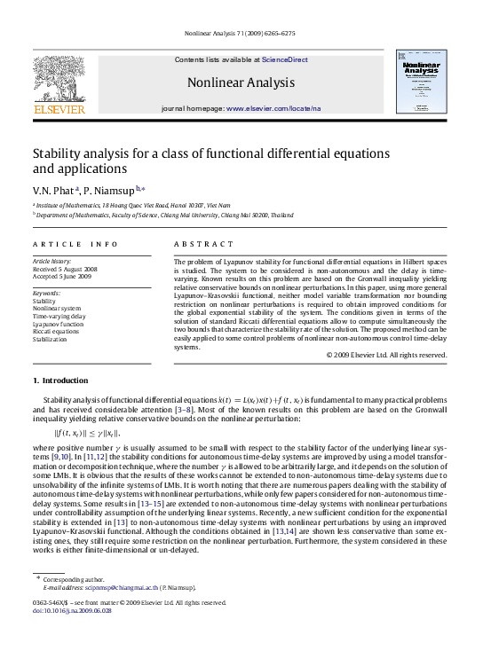 (PDF) Stability analysis for a class of functional differential ...