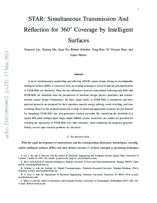 (PDF) STAR: Simultaneous Transmission and Reflection for 360° Coverage ...